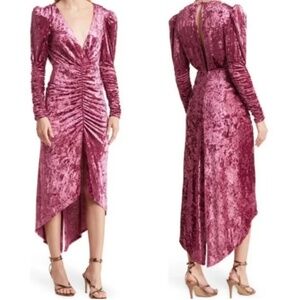 Ronny Kobo Crushed Velvet Long Sleeve High Low Dress
